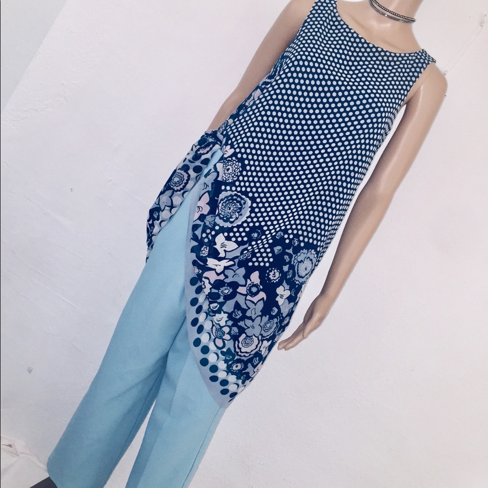 blue polka dot silky dress Size S